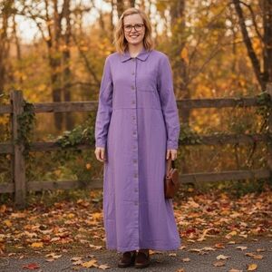 Appleseed's Vintage Light Lavender Button Down Maxi Dress Size Medium